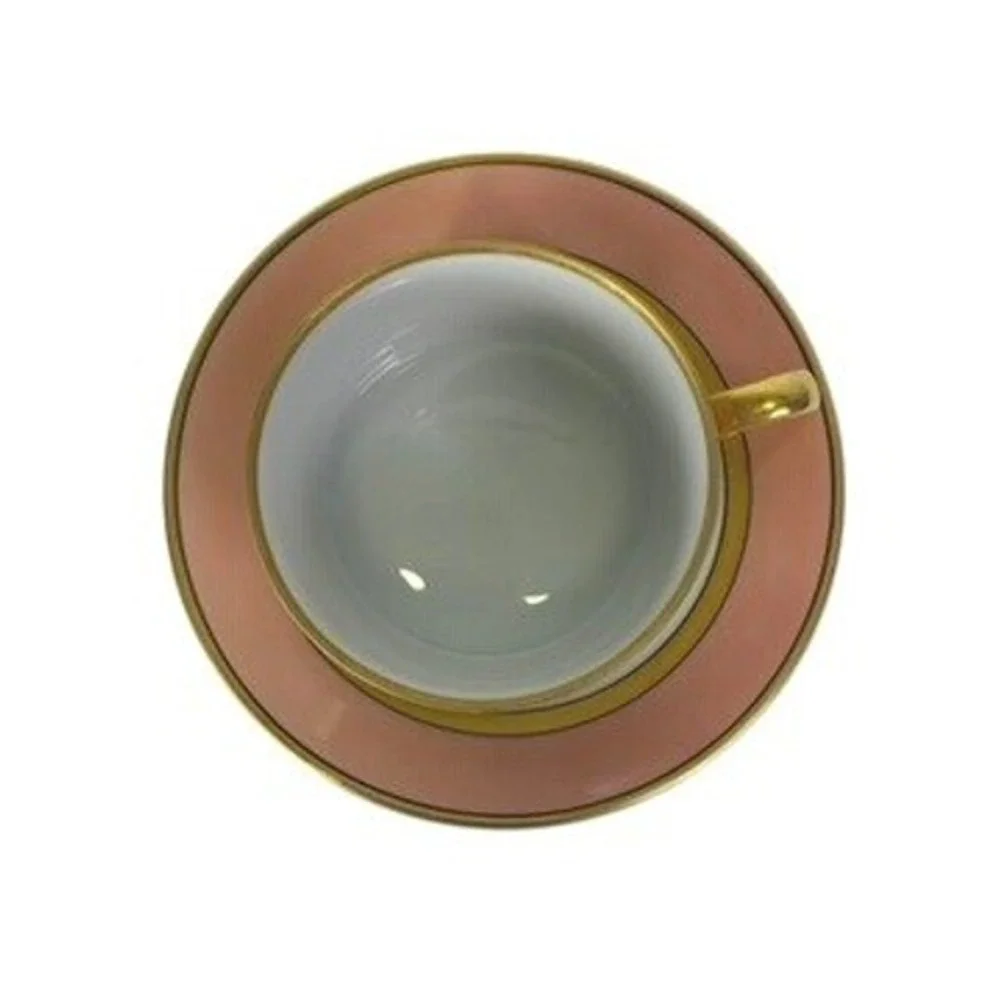 Fitz and Floyd Renaissance Cup Saucer Set Peach Gold Trim Vintage 1978 Japan